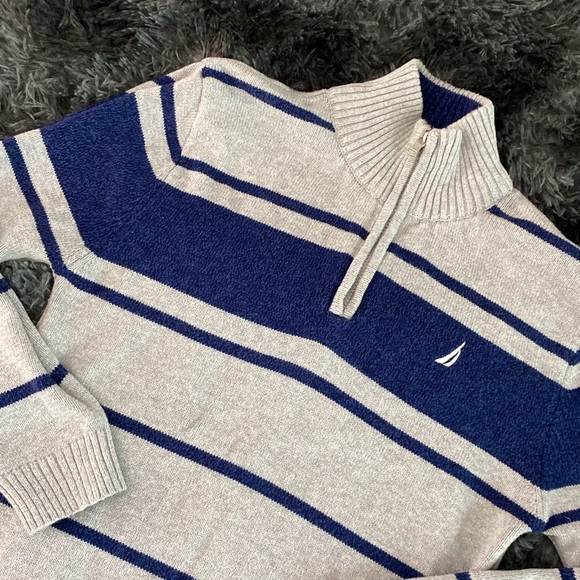 Nautica grey and navy horizontal striped turtleneck sweater - Picture 3 of 17